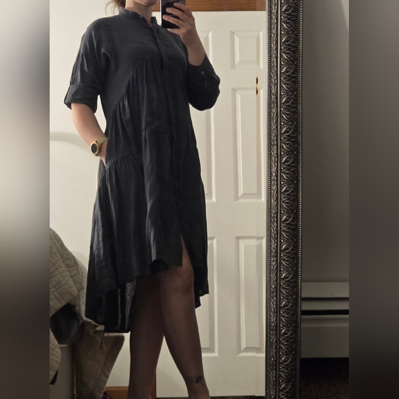 100% LINEN Elegant Gray Women's Dress - Picture 12 of 12